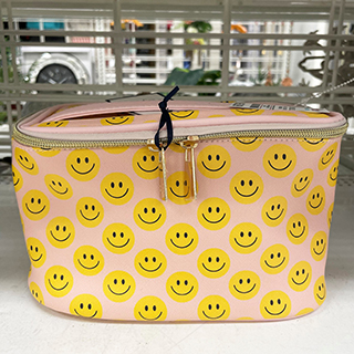 Cute and affordable smile face pattern yellow and pink makeup organizer from a dd's store