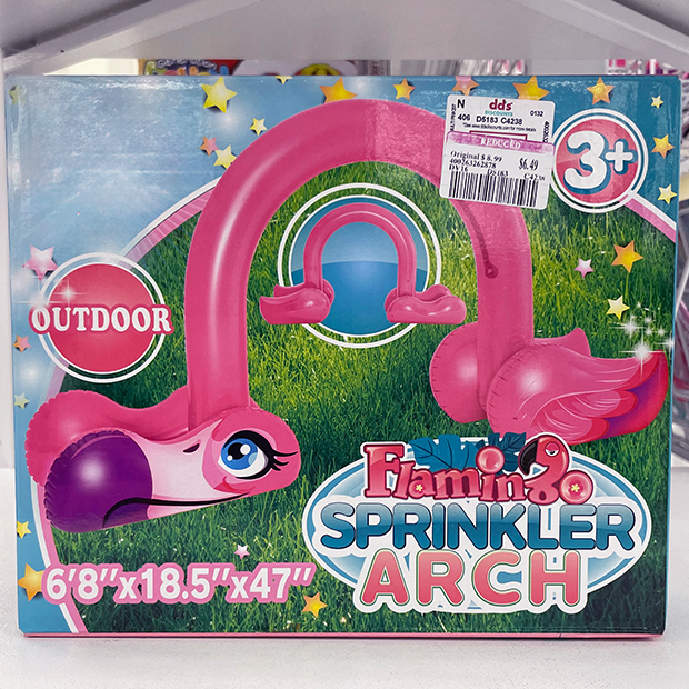 Flamingo Sprinkler arch found in store at dd’s.